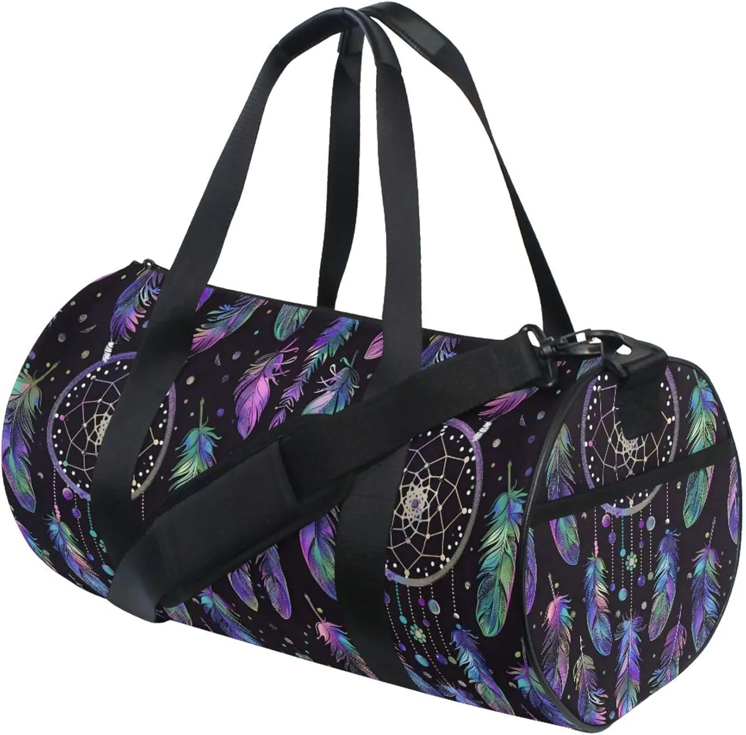 MNSRUU Sports Duffel Bags, Purple Feather Dreamcatcher Athletic Gym Bag Overnight Workout Travel Tote Luggage for Men Women Yoga