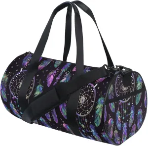 MNSRUU Sports Duffel Bags, Purple Feather Dreamcatcher Athletic Gym Bag Overnight Workout Travel Tote Luggage for Men Women Yoga