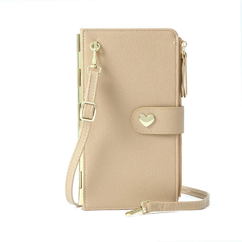 Mobile Phone Bags with Transparent Touch Screen Love Buckle Long Wallet, Women's Multifunctional Crossbody Shoulder Bag