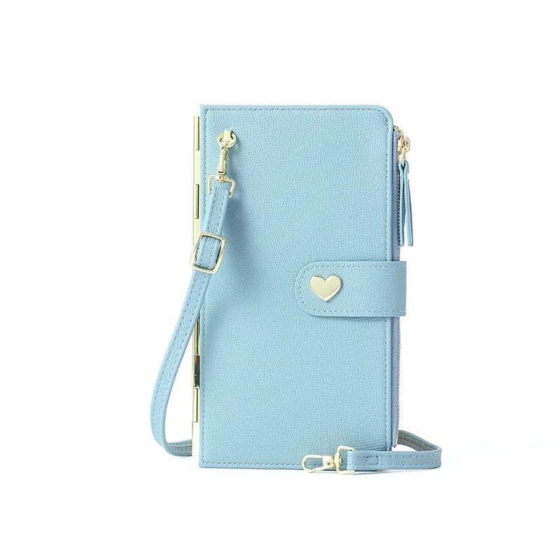 Mobile Phone Bags with Transparent Touch Screen Love Buckle Long Wallet, Women's Multifunctional Crossbody Shoulder Bag