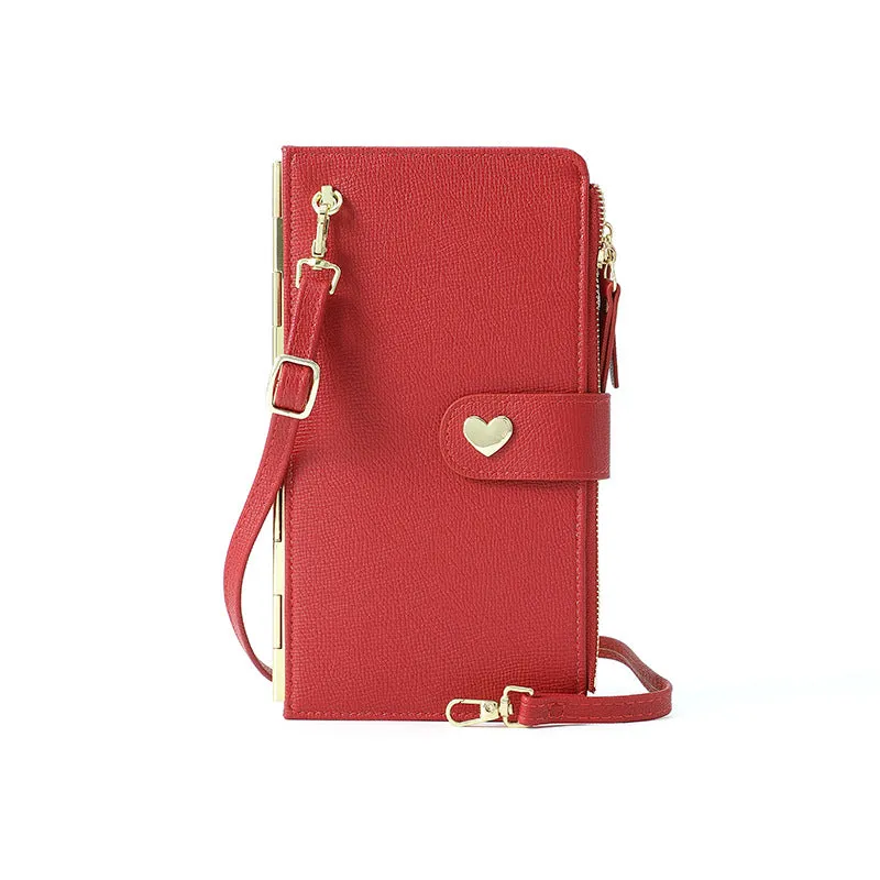 Mobile Phone Bags with Transparent Touch Screen Love Buckle Long Wallet, Women's Multifunctional Crossbody Shoulder Bag