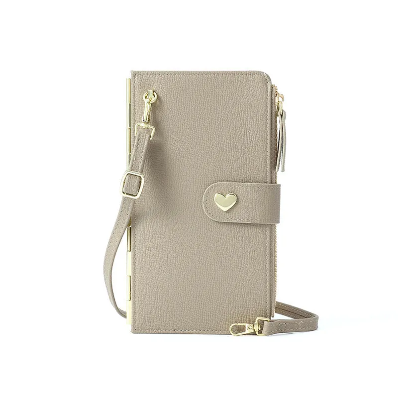 Mobile Phone Bags with Transparent Touch Screen Love Buckle Long Wallet, Women's Multifunctional Crossbody Shoulder Bag
