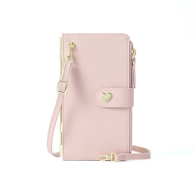 Mobile Phone Bags with Transparent Touch Screen Love Buckle Long Wallet, Women's Multifunctional Crossbody Shoulder Bag