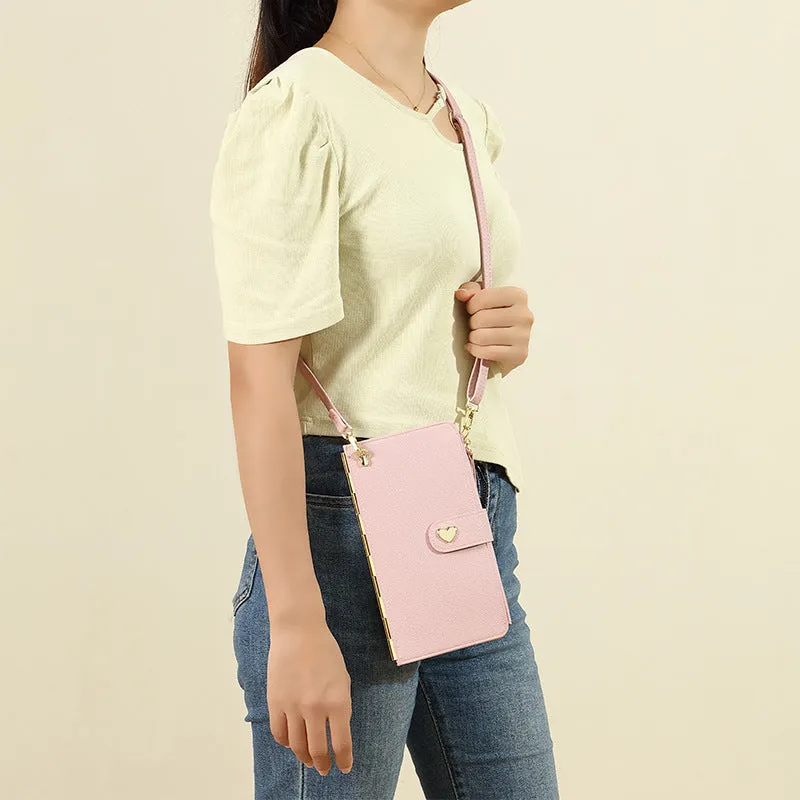Mobile Phone Bags with Transparent Touch Screen Love Buckle Long Wallet, Women's Multifunctional Crossbody Shoulder Bag