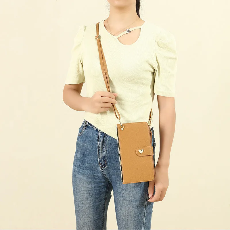 Mobile Phone Bags with Transparent Touch Screen Love Buckle Long Wallet, Women's Multifunctional Crossbody Shoulder Bag