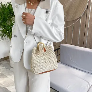 MOLERFO Women's Summer Vacation Clutch Chic Raffia Straw Rattan Handbag Bucket Bag Shoulder Bag Summer Beach Purse
