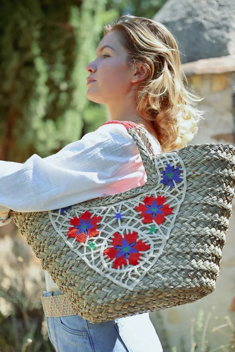 Molly Bracken Basket Embroidered Straw Bag