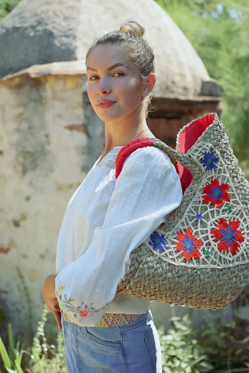 Molly Bracken Basket Embroidered Straw Bag