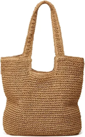 Molodo Straw Beach Bag for Women Classic Beach Tote Bag Handwoven Shoulder Bag Stylish Hobo Purses for Summer Vacation Travel