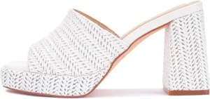 Monrovia Womens Sandals Heels for Women Slide On Block Chunky Platform High Heels Open Toe Raffia Wedge Sandals, White Size 7