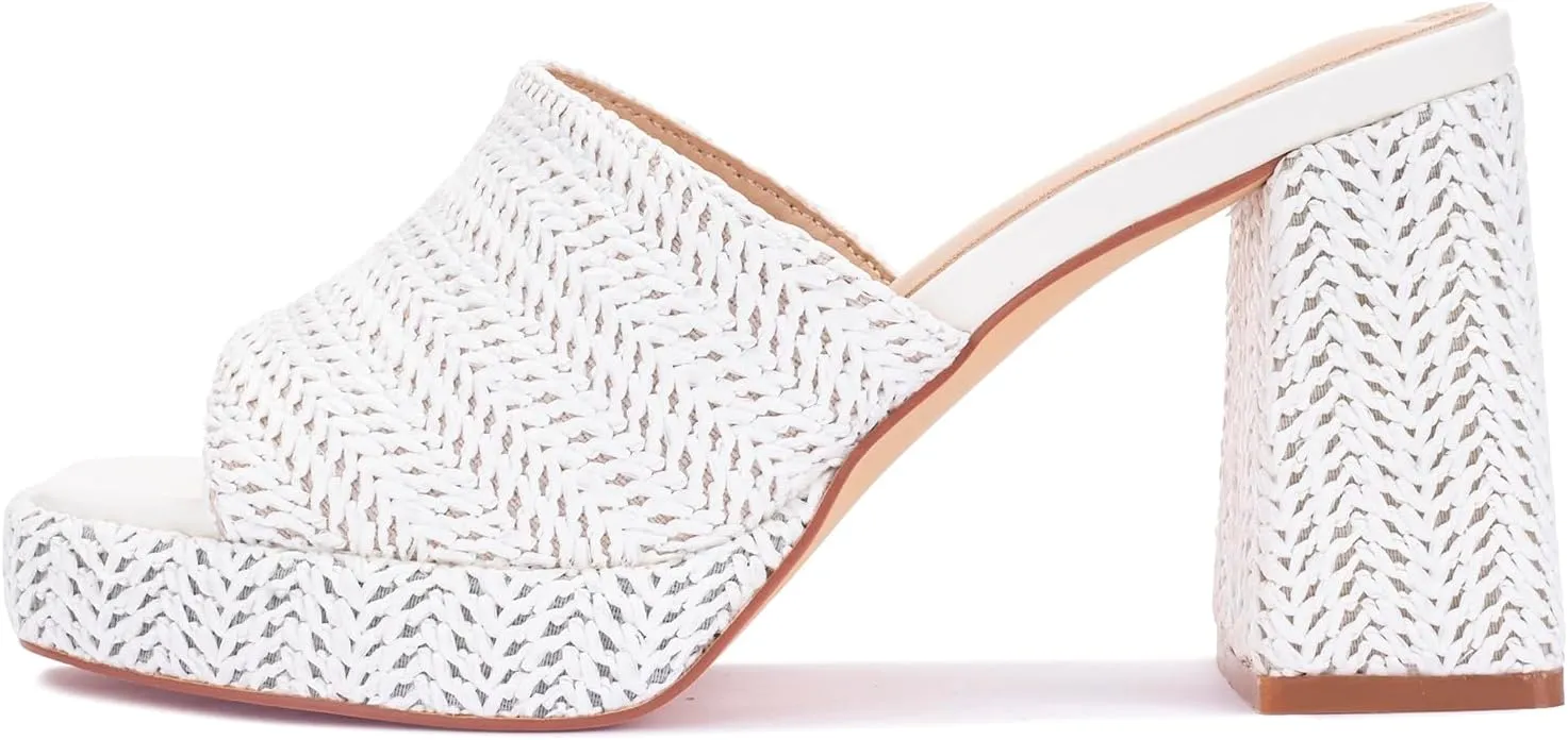 Monrovia Womens Sandals Heels for Women Slide On Block Chunky Platform High Heels Open Toe Raffia Wedge Sandals, White Size 7
