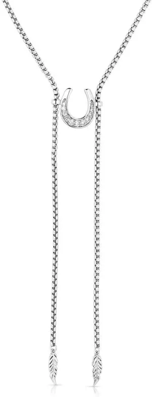 Montana Silversmiths Between Luck Cubic Zirconia Horseshoe Pendant 33 Inch Adjustable Chain Necklace