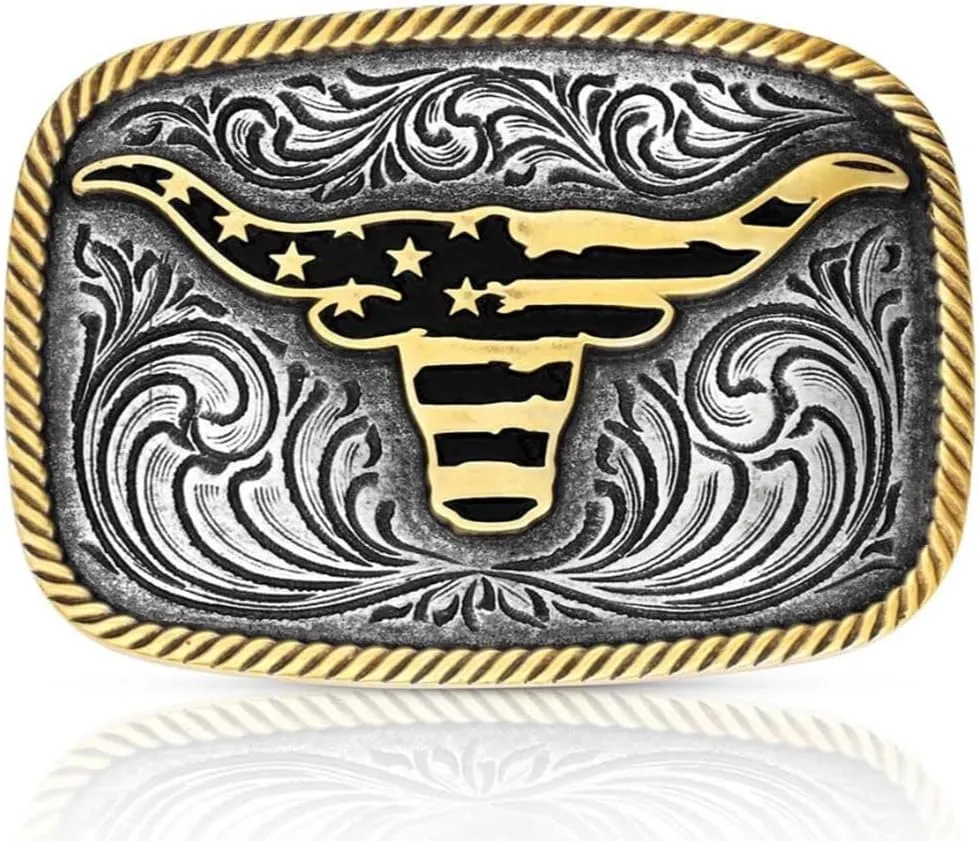 Montana Silversmiths Western Patriotic Longhorn Buckle