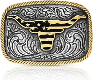 Montana Silversmiths Western Patriotic Longhorn Buckle