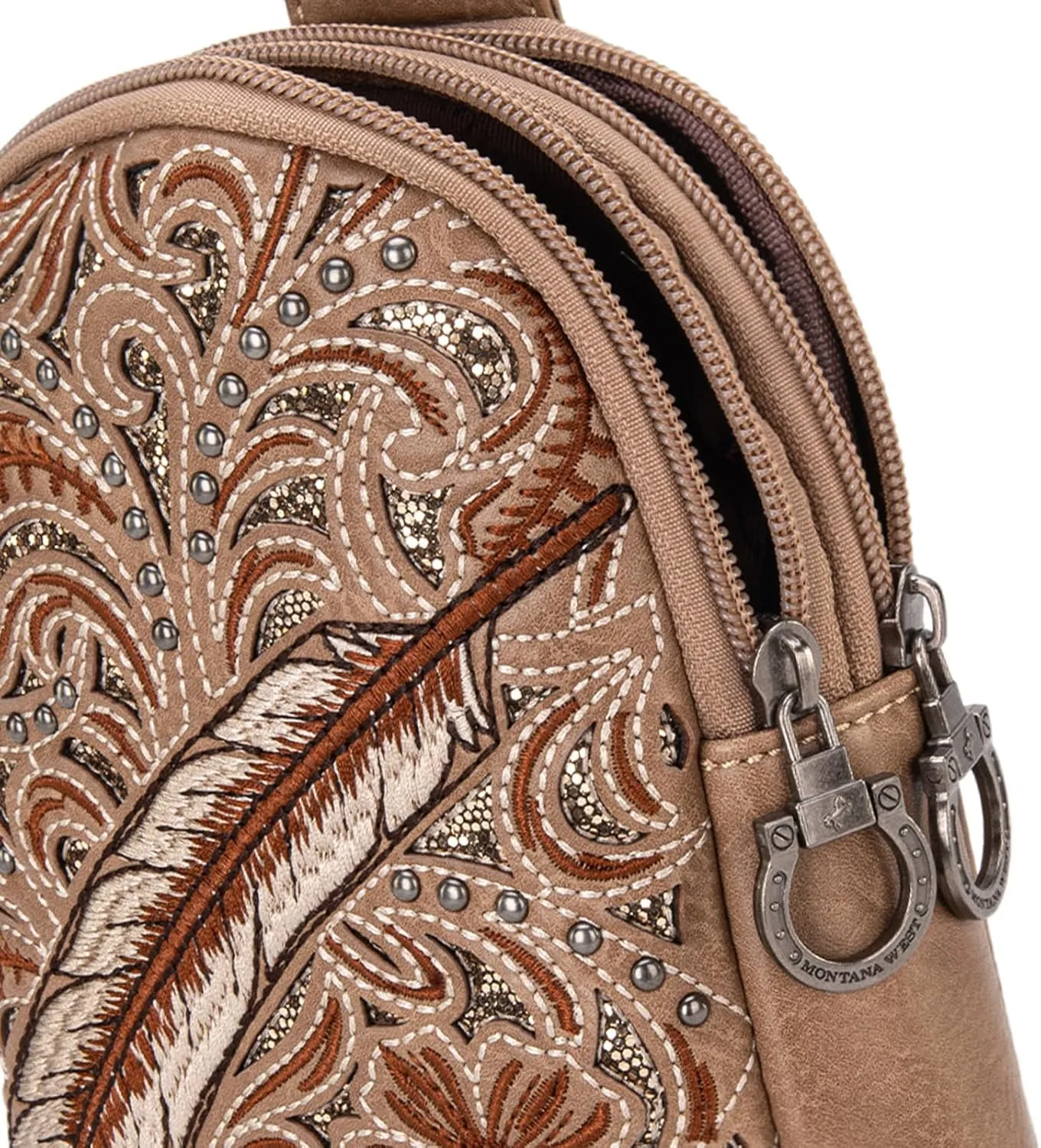 Montana West Frontier Flora Collection Western Sling Bag Rivet Embroidery Fanny Packs Crossbody Bags for Women with Wide Guitar Strap