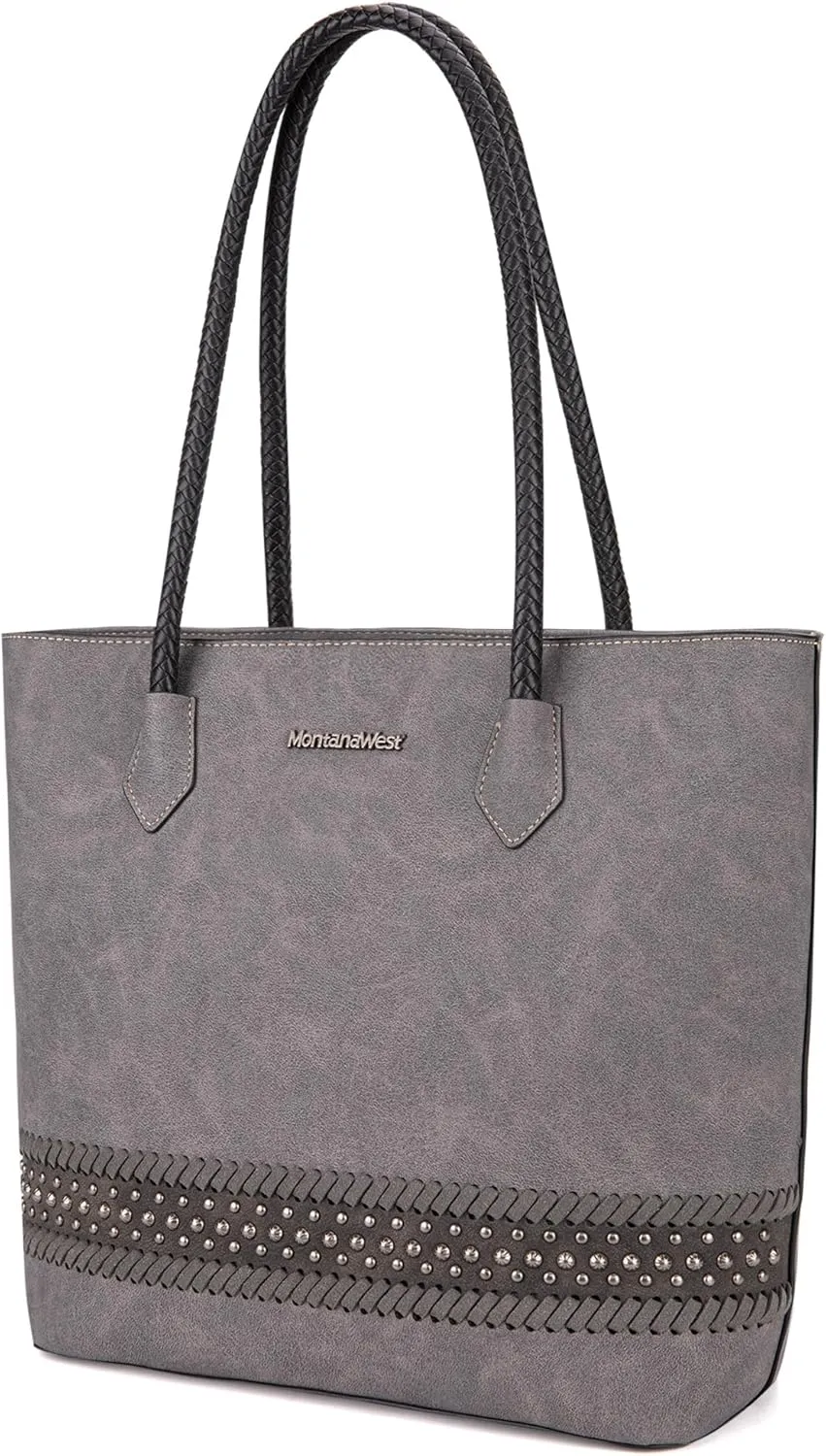 Montana West Woven Tote Bags for Women Medium Purses and Handbags with Concealed Carry Back Zipper Pocket