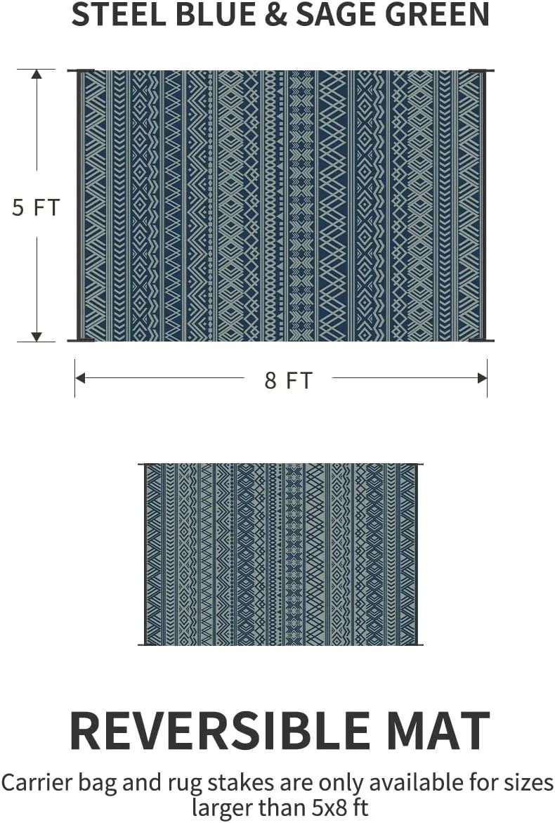 MontVoo Outdoor Rug Carpet Waterproof 5x8 Outdoor Patio Rug Mat Reverisble Plastic Straw Outdoor Rug for RV Camping Picnic Beach Balcony Boho Blue Green