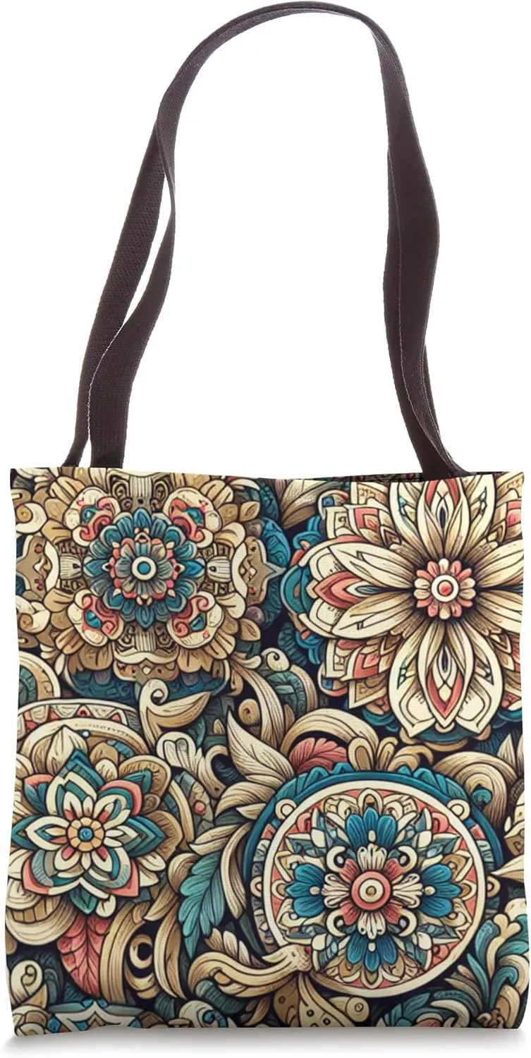 Moroccan Floral Splendor: Detailed Floral Patterns Tote Bag
