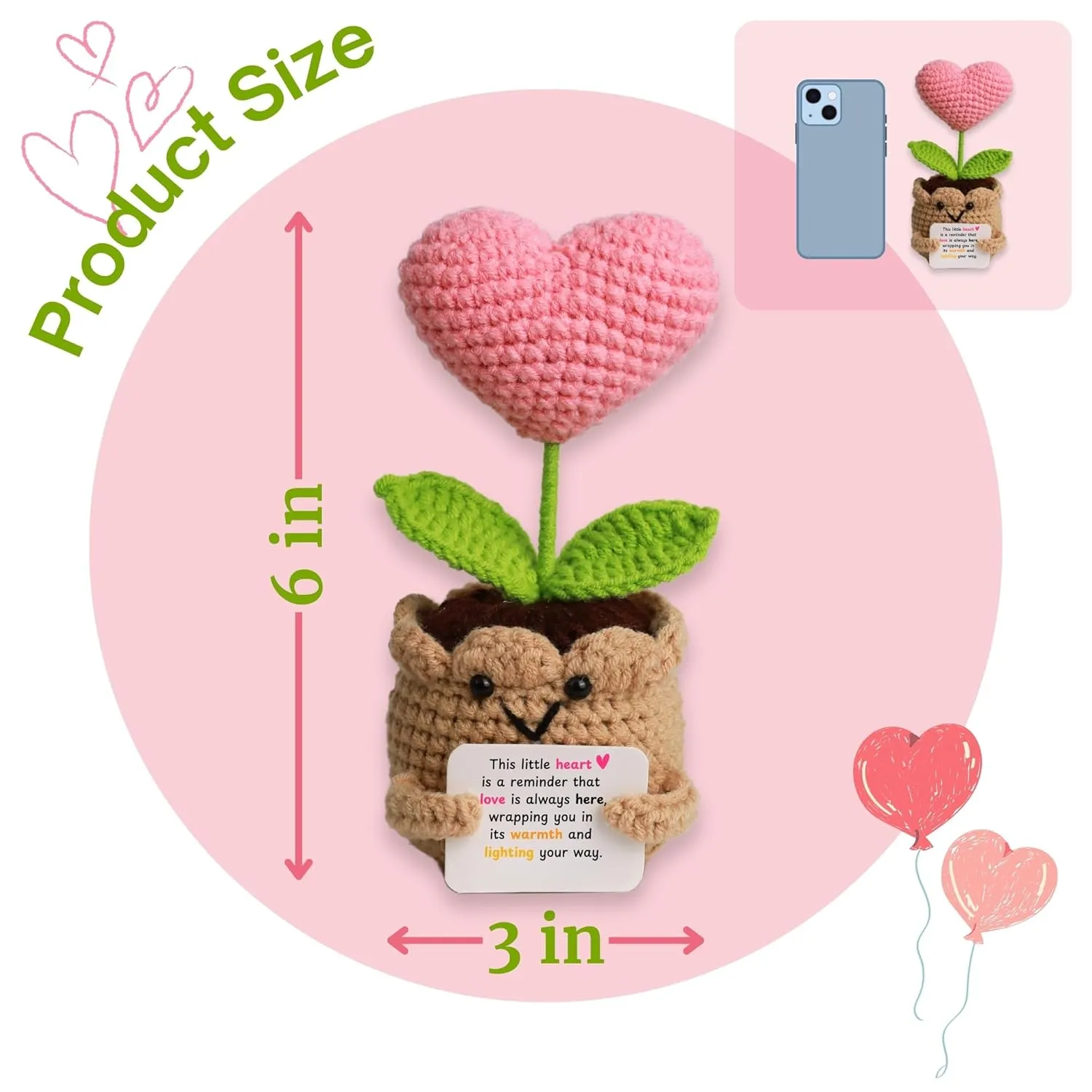 Mother’s Day Gift – Hand-Crochet Heart Flower Doll (6.3" x 3.2"), Soft Emotional Support Stuffed Animal for Moms & Grandmas, Inspirational Keepsake, Unique Heartfelt Gift for Her (This Little Heart)