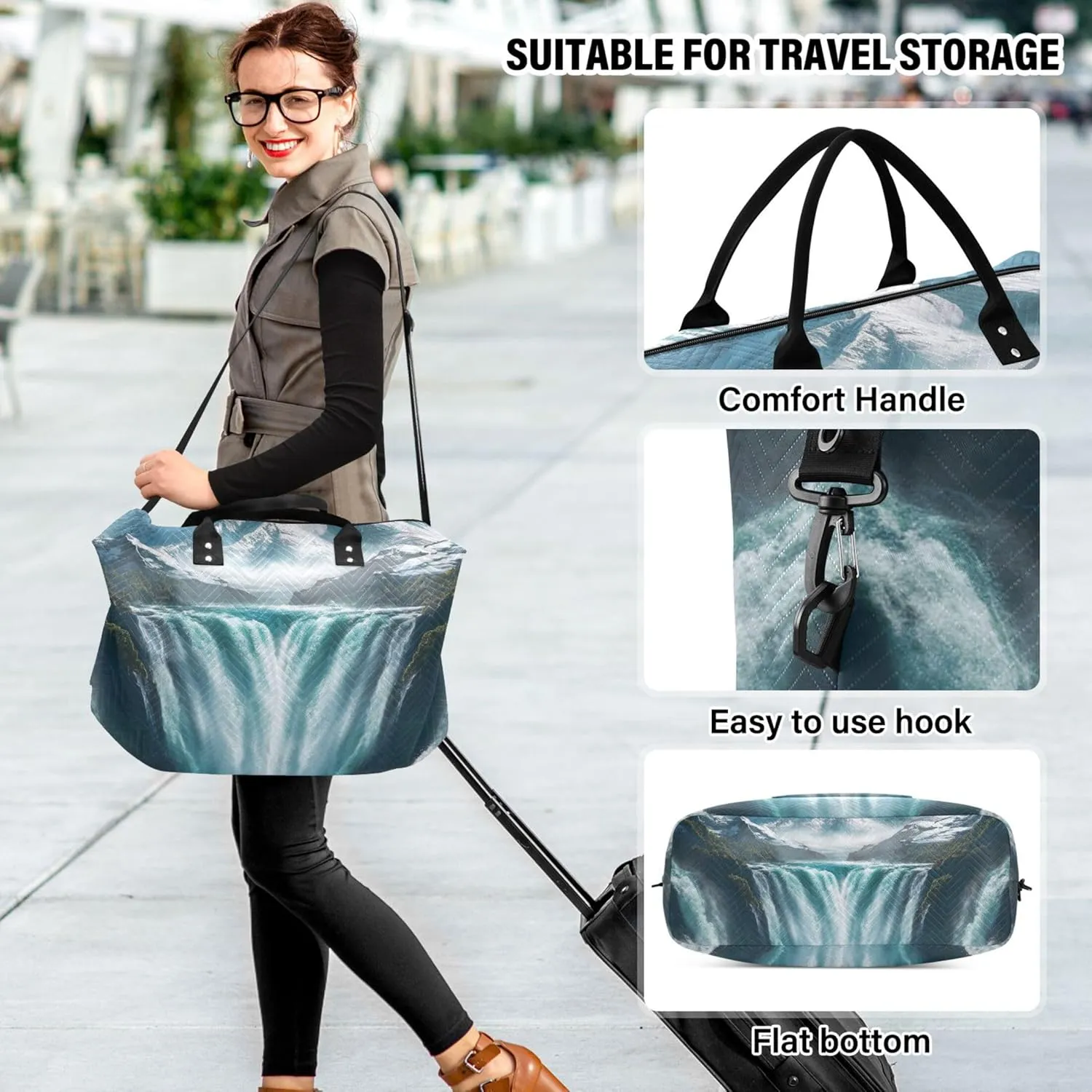 Mountain Landscape Travel Duffel Bags Cosmetic Bag Set of 2, Decorative Womens Sports Dance Bag Overnight Bags