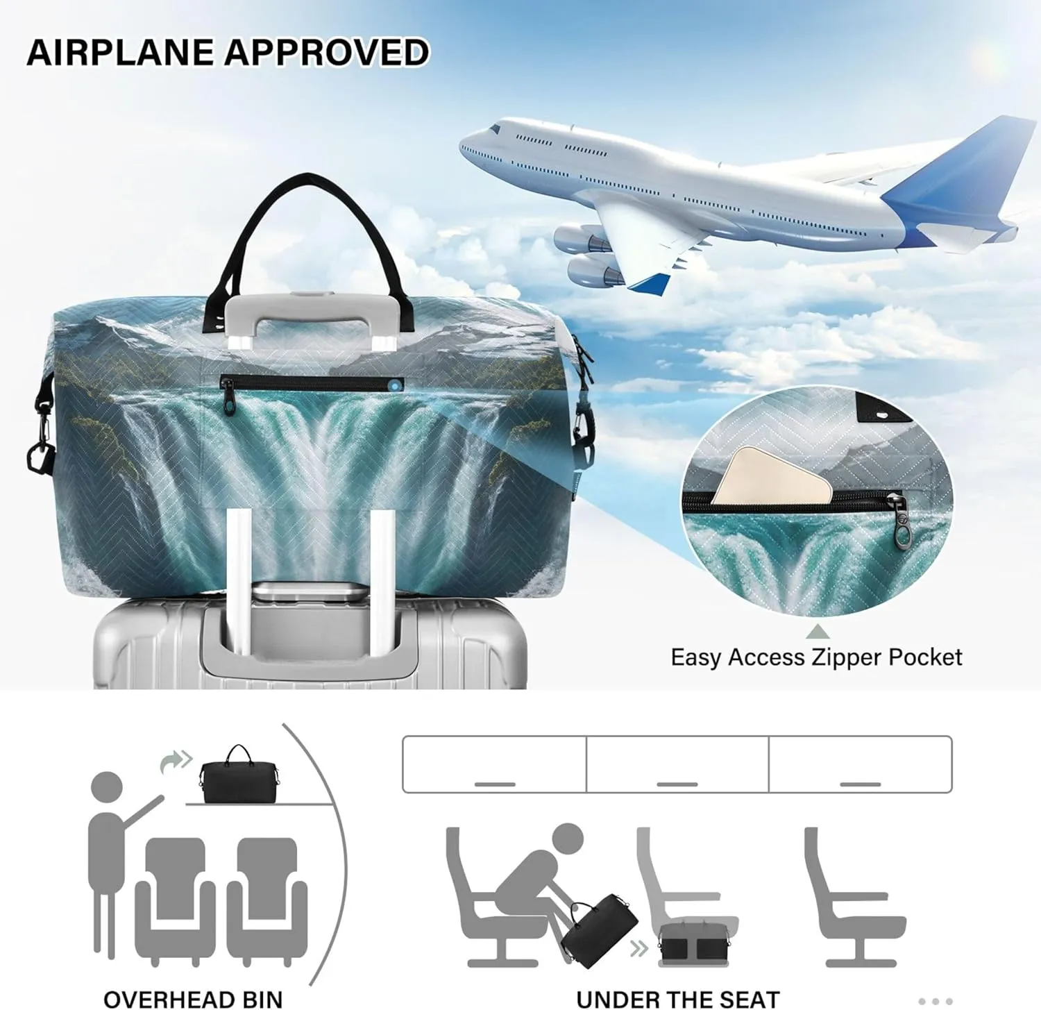 Mountain Landscape Travel Duffel Bags Cosmetic Bag Set of 2, Decorative Womens Sports Dance Bag Overnight Bags