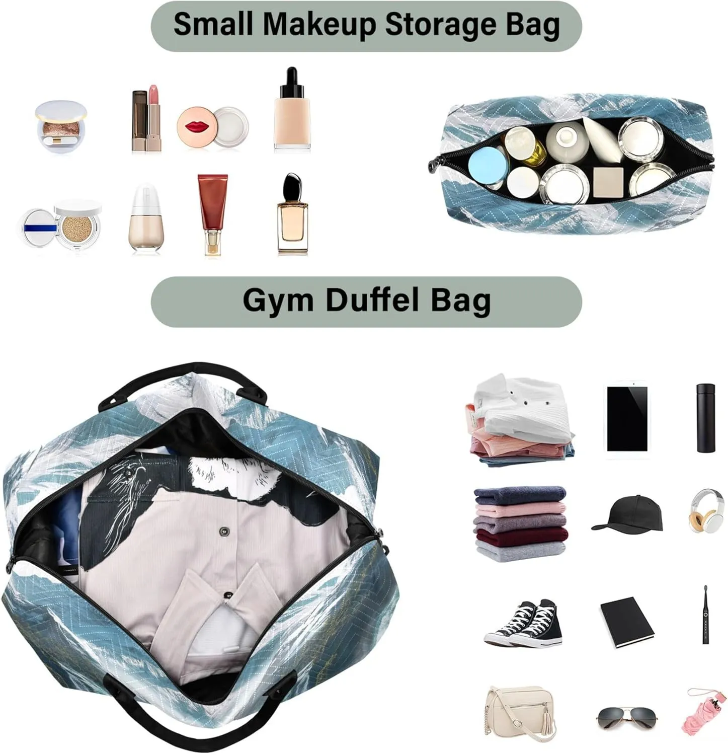 Mountain Landscape Travel Duffel Bags Cosmetic Bag Set of 2, Decorative Womens Sports Dance Bag Overnight Bags