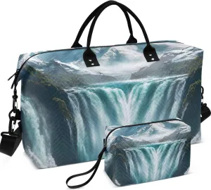 Mountain Landscape Travel Duffel Bags Cosmetic Bag Set of 2, Decorative Womens Sports Dance Bag Overnight Bags