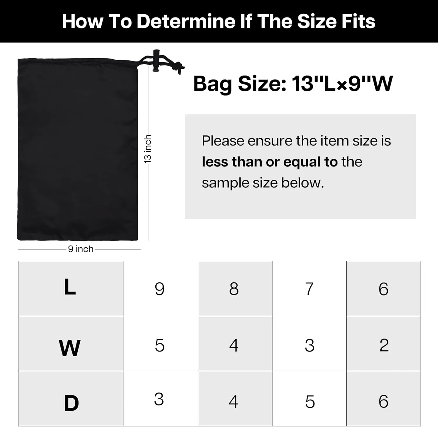 MUANNA Drawstring Bag with Toggle - Nylon Cinch and Ditty Pouch for Storage, Wardrobe, Travel and Household Organization - 12 Pack (Black, 9 x 13 Inch)