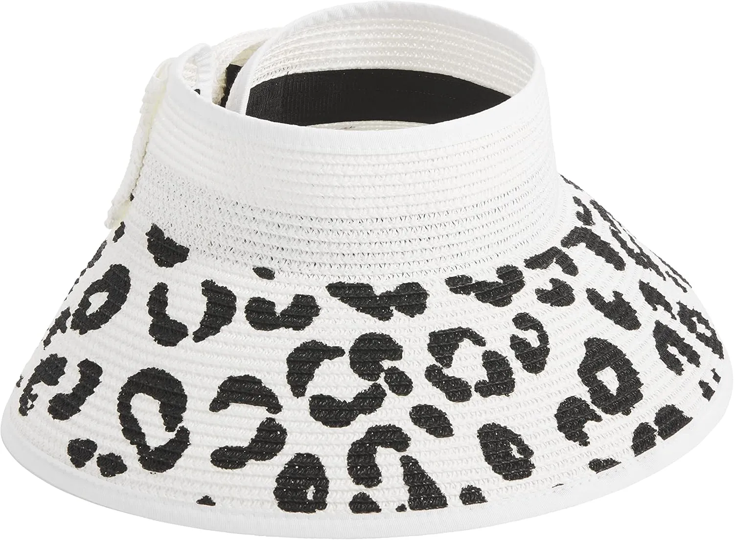 Mud Pie Women's Leopard Bow Roll-up Straw Visor, White, One Size