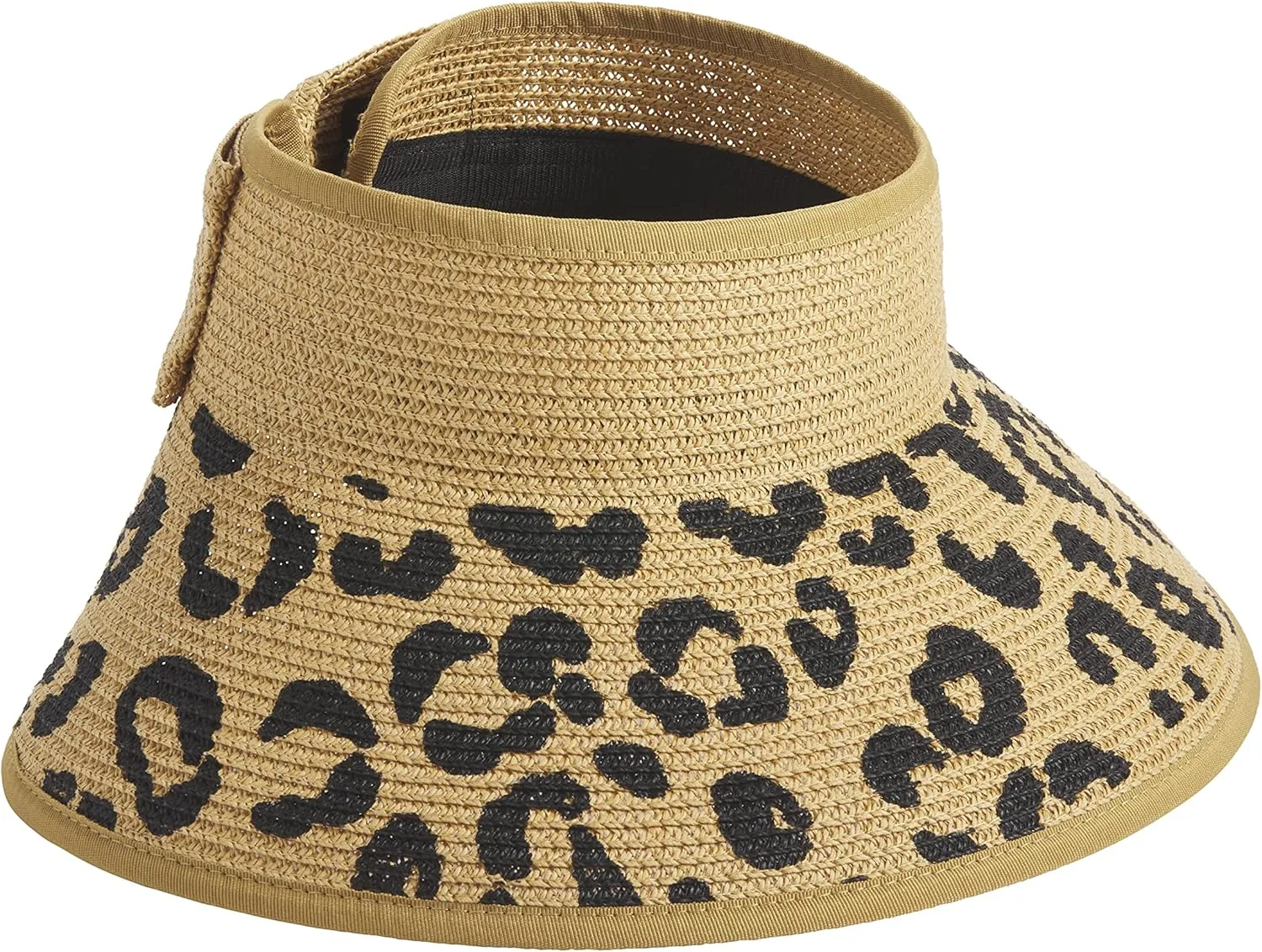 Mud Pie Women's Leopard Bow Roll-up Straw Visor