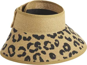 Mud Pie Women's Leopard Bow Roll-up Straw Visor