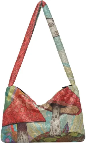 Mushroom Botanical Garden Shoulder Bag, Plush Hand Bag, Zipper Shoulder Bag for Women