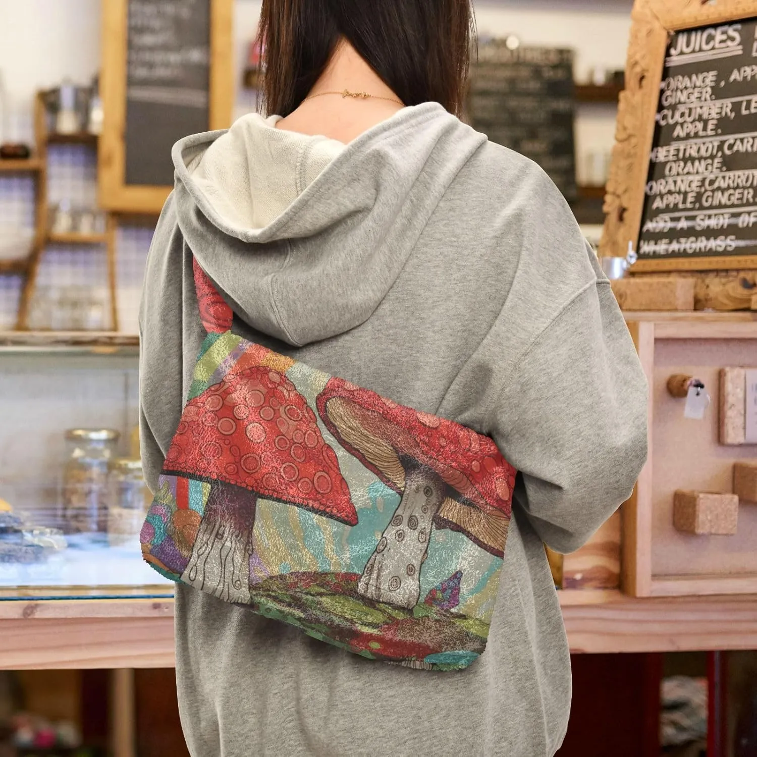 Mushroom Botanical Garden Shoulder Bag, Plush Hand Bag, Zipper Shoulder Bag for Women