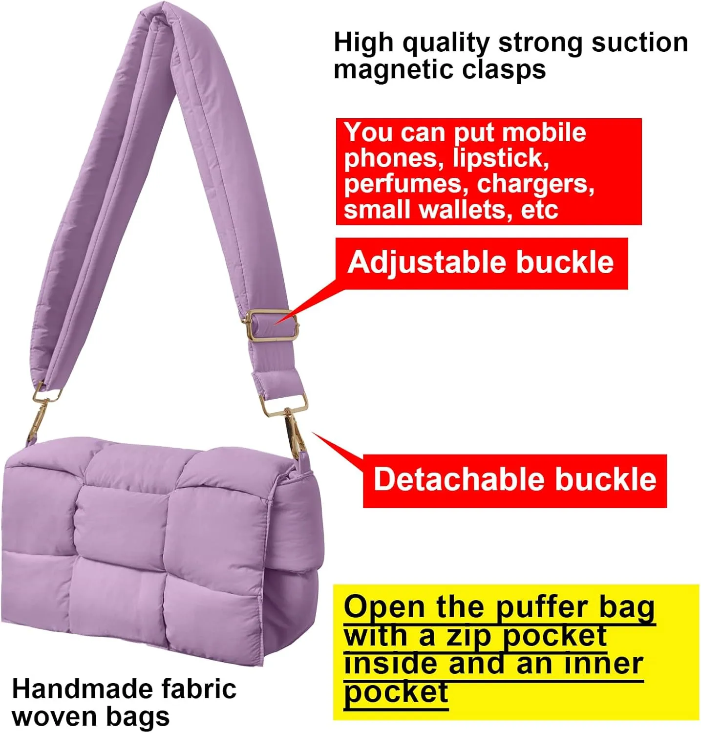 NAARIIAN Shoulder bags for women, Light-weight small puffer purses waterproof, hand-woven puffy bag crossbody handbag