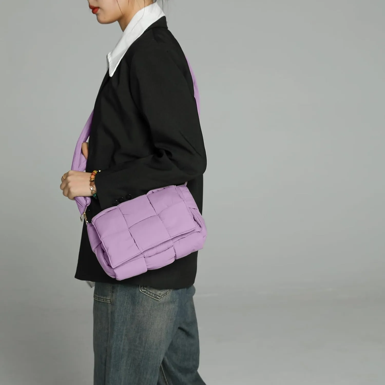NAARIIAN Shoulder bags for women, Light-weight small puffer purses waterproof, hand-woven puffy bag crossbody handbag