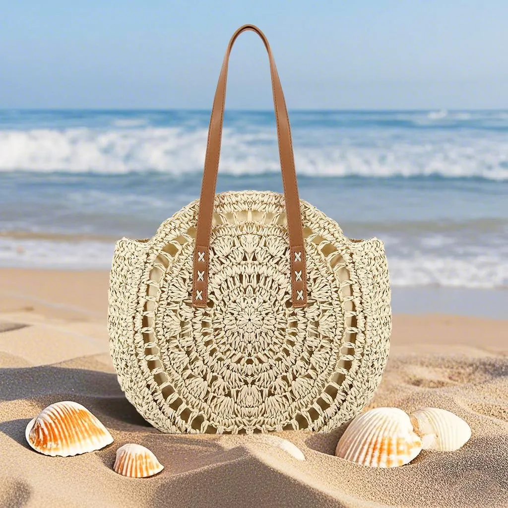 Naimo Women Straw Beach Shoulder Bag Woven Tote Handbag Large Handmade Weaving Summer Casual Hobo Bag