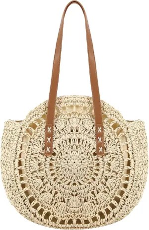Naimo Women Straw Beach Shoulder Bag Woven Tote Handbag Large Handmade Weaving Summer Casual Hobo Bag