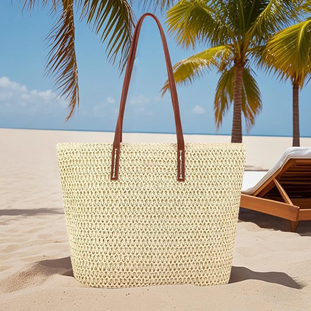 Naimo Women Straw Beach Shoulder Bag Woven Tote Handbag Large Handmade Weaving Summer Casual Hobo Bag