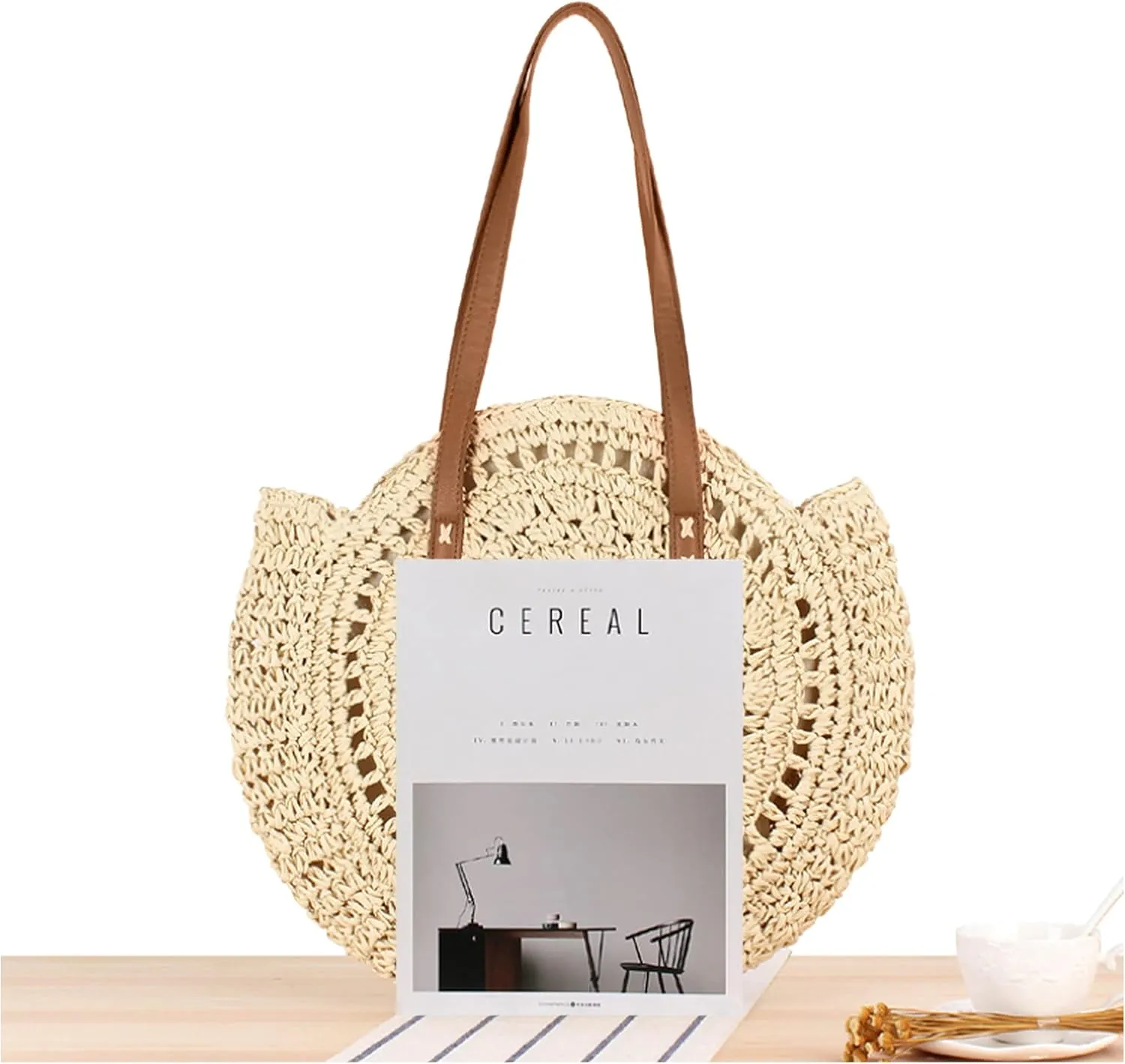 Naimo Women Straw Beach Shoulder Bag Woven Tote Handbag Large Handmade Weaving Summer Casual Hobo Bag
