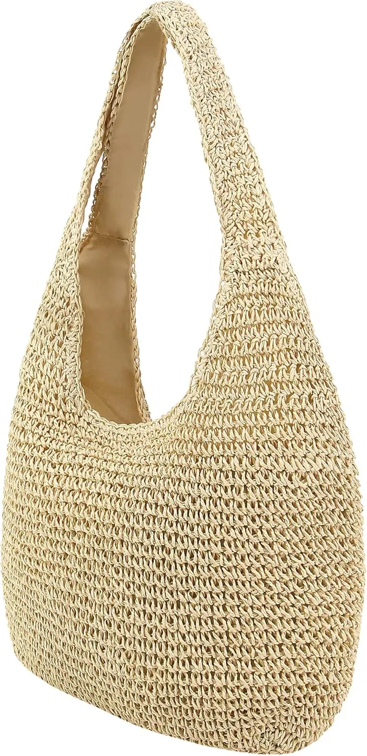 Naimo Women Straw Beach Shoulder Bag Woven Tote Handbag Large Handmade Weaving Summer Casual Hobo Bag
