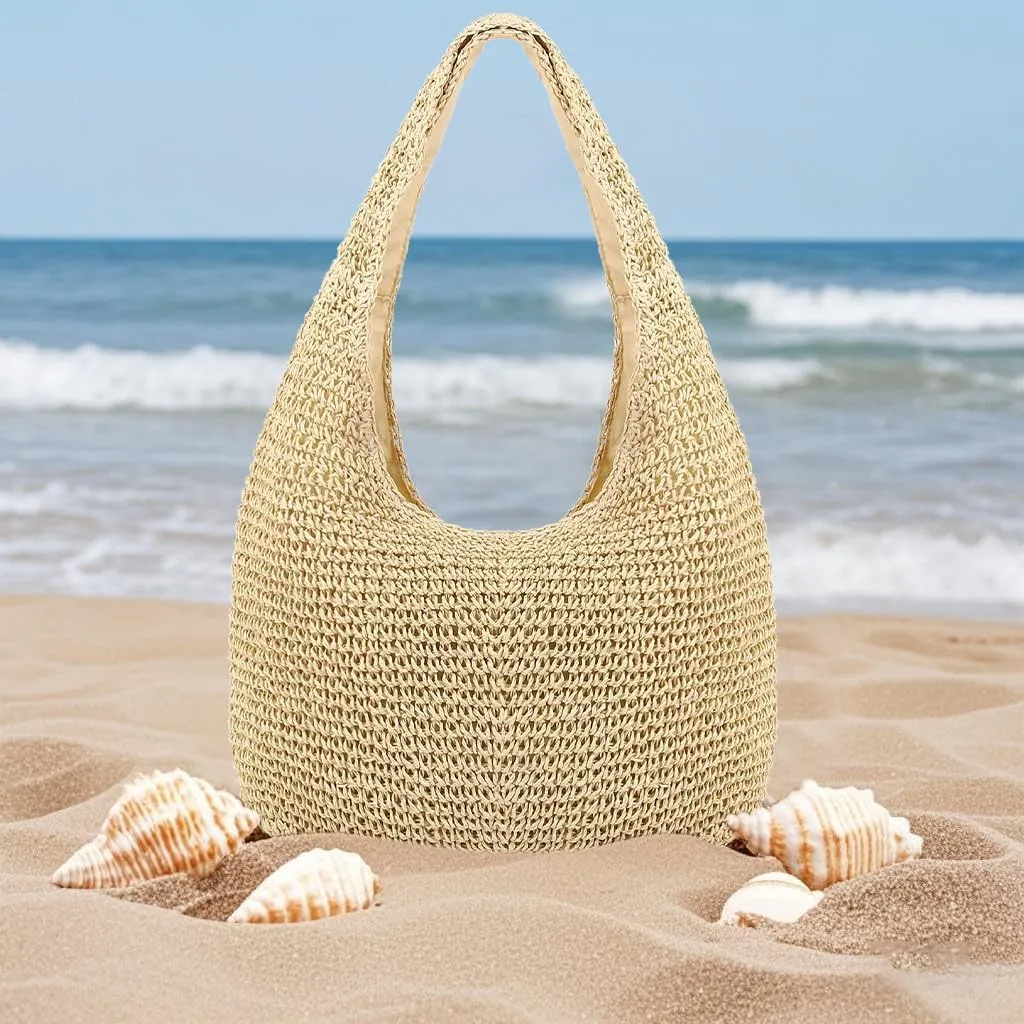 Naimo Women Straw Beach Shoulder Bag Woven Tote Handbag Large Handmade Weaving Summer Casual Hobo Bag