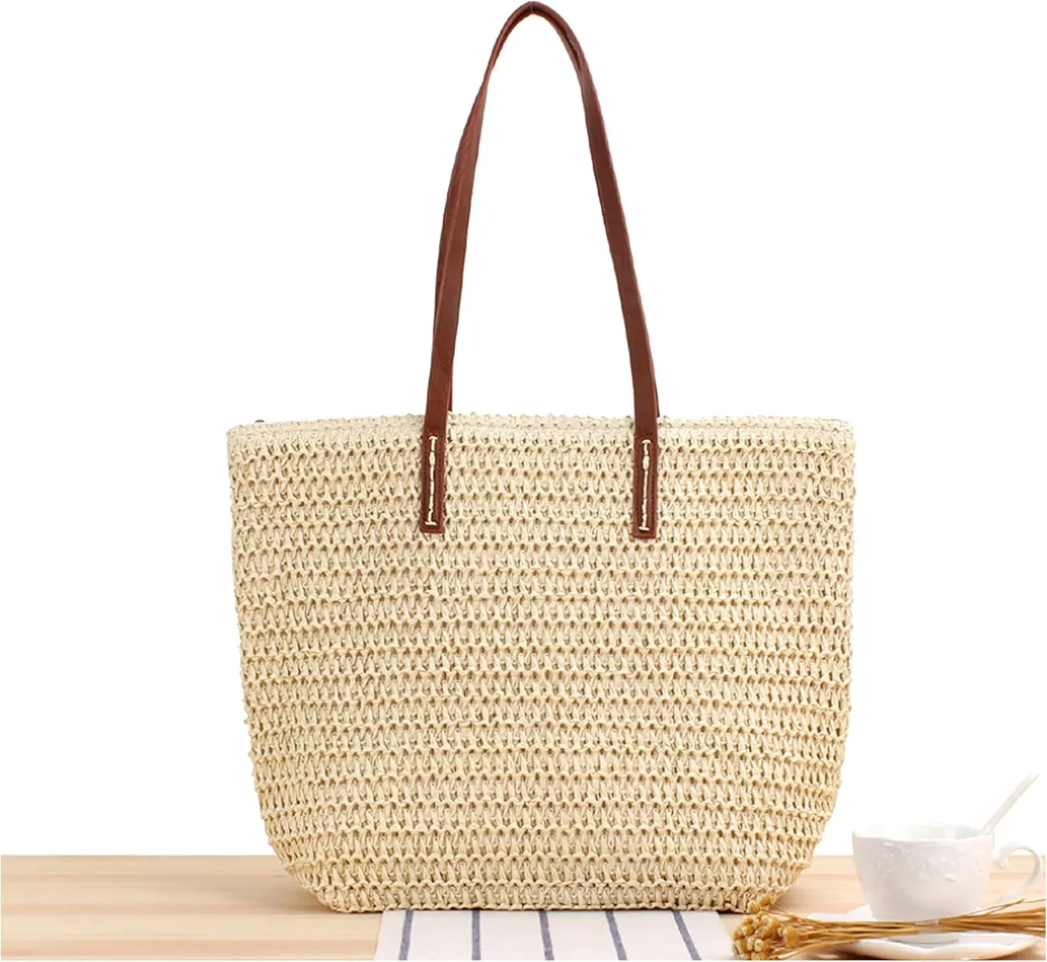 Naimo Women Straw Beach Shoulder Bag Woven Tote Handbag Large Handmade Weaving Summer Casual Hobo Bag