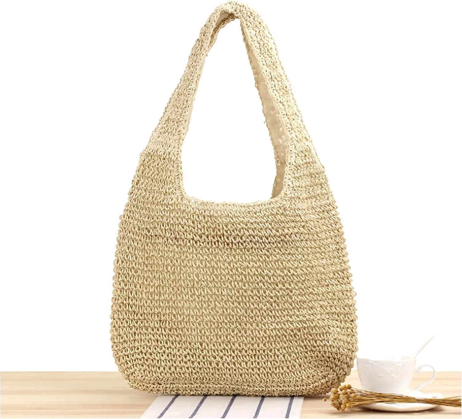 Naimo Women Straw Beach Shoulder Bag Woven Tote Handbag Large Handmade Weaving Summer Casual Hobo Bag