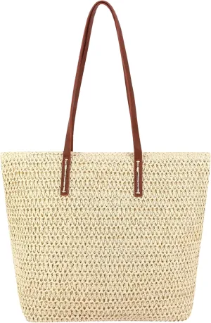 Naimo Women Straw Beach Shoulder Bag Woven Tote Handbag Large Handmade Weaving Summer Casual Hobo Bag