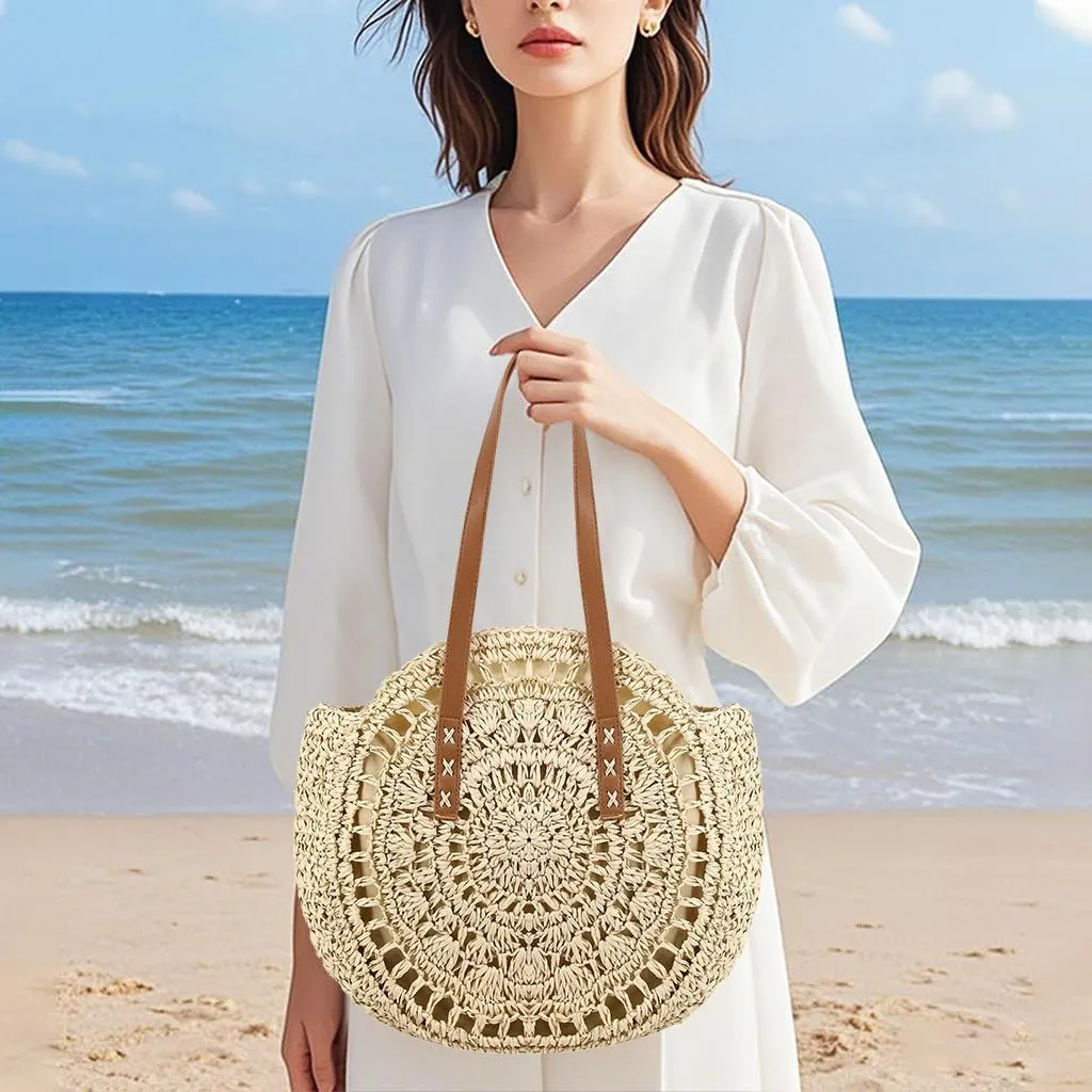 Naimo Women Straw Beach Shoulder Bag Woven Tote Handbag Large Handmade Weaving Summer Casual Hobo Bag