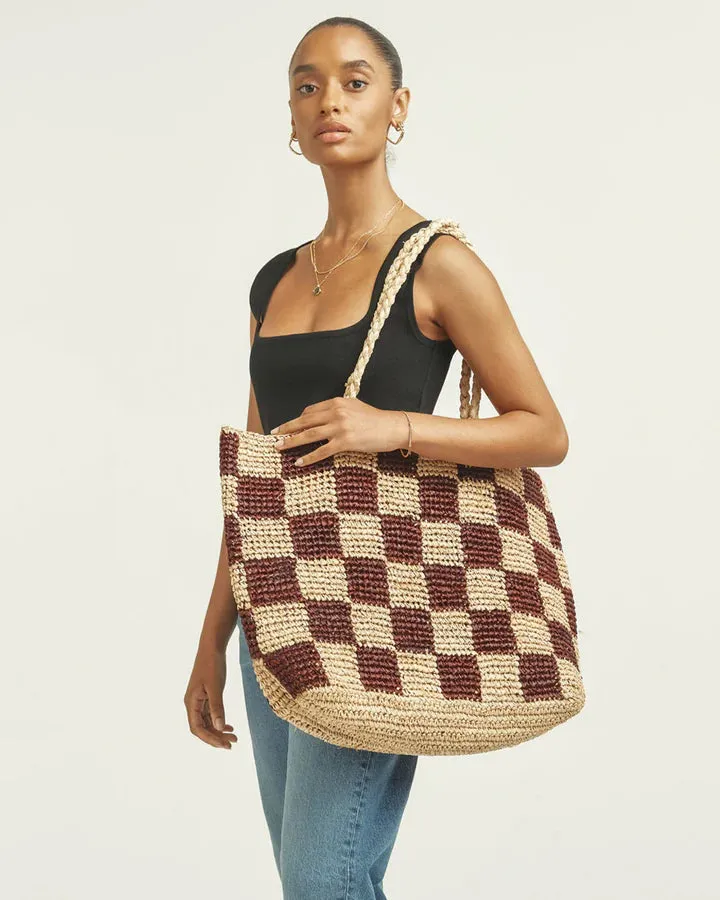 Natural Check Straw Bag Lrg