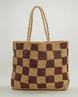 Natural Check Straw Bag Lrg