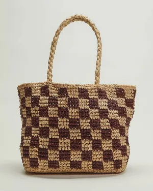 Natural Check Straw Bag Sml