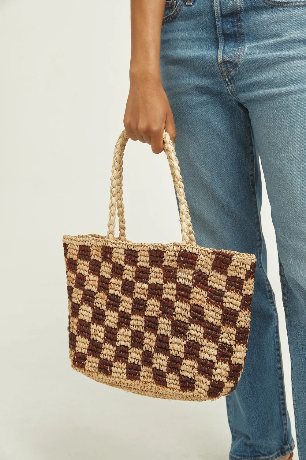 Natural Check Straw Bag Sml