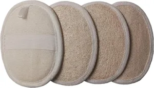 Natural Loofah Sponge for Shower（4 Pack）- Exfoliating Body Scrubber, Gentle Skin Scrub for Women & Men, Reusable and Quick-Dry Exfoliating Bath Sponge with Hanging Loop